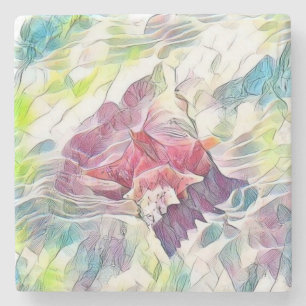 Rosa Muschel im Meer Aquarellbild Steinuntersetzer