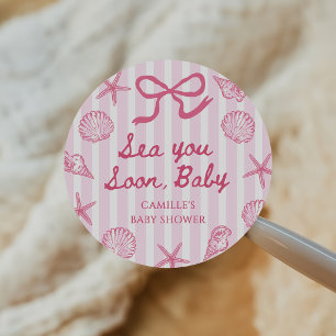 Rosa Muschel Strand Mädchen Baby Shower Runder Aufkleber