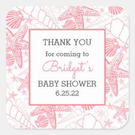Rosa Muscheln Babydusche Gefallen Danke Quadratischer Aufkleber