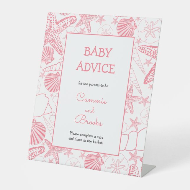 Rosa Muscheln Babyratenzeichen Sockelschild (Vorderseite)