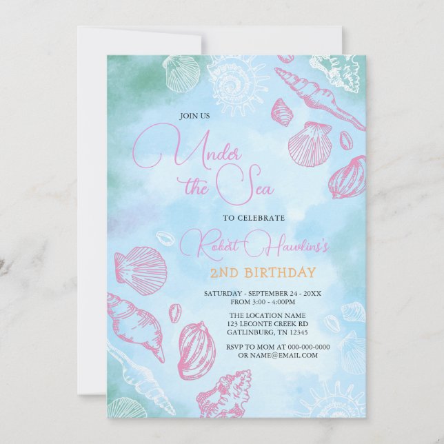 Rosa Muscheln unter dem Meer Geburtstag Einladung (Vorderseite)