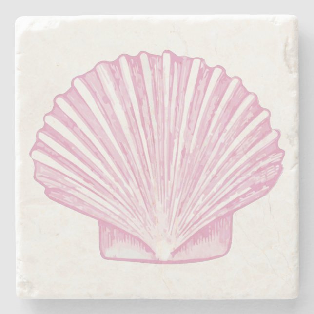 Rosa Muschelschale Küste Steinuntersetzer (Vorderseite)
