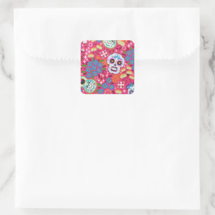 Rosa Musik Rock Skull Blumengarten Quadratischer Aufkleber