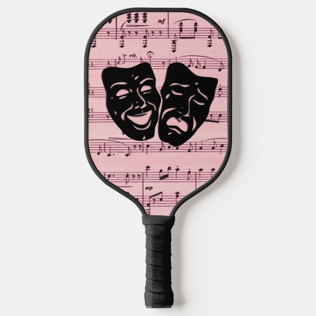 Rosa Musik und Theatermasken Pickleball Schläger (Vorderseite)