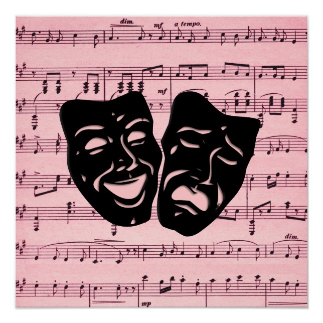 Rosa Musik und Theatermasken Poster (Vorderseite)