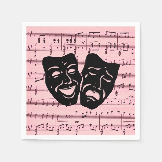 Rosa Musik und Theatermasken Serviette (Vorderseite)