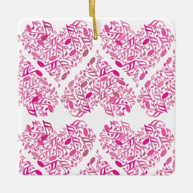 Rosa Musiknote Herz Keramikornament (Vorderseite)