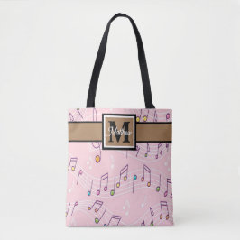 Rosa Musiknote Musician Monogram Totbeutel Tasche