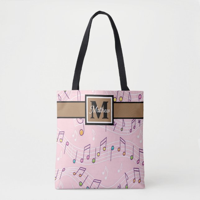 Rosa Musiknote Musician Monogram Totbeutel Tasche (Vorderseite)