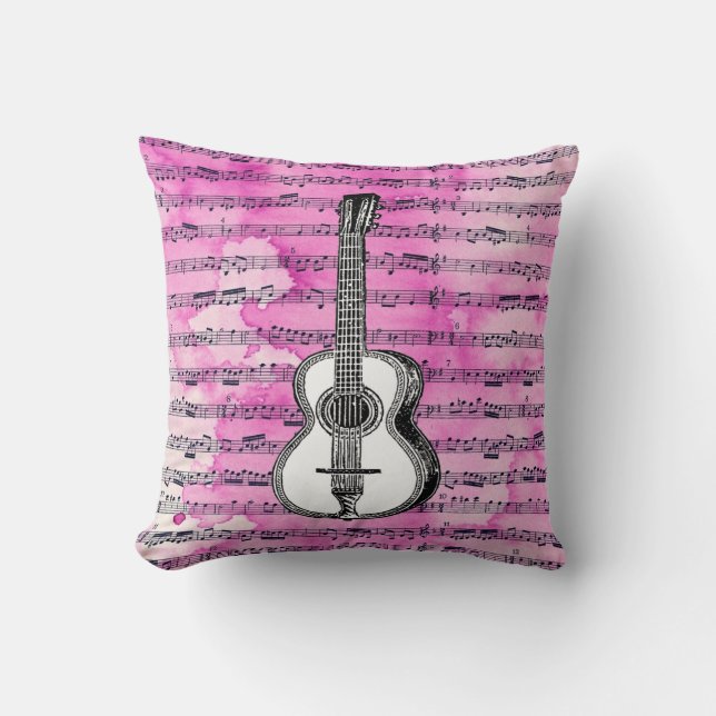 Rosa Musiknoten-Gitarre Kissen (Vorderseite)