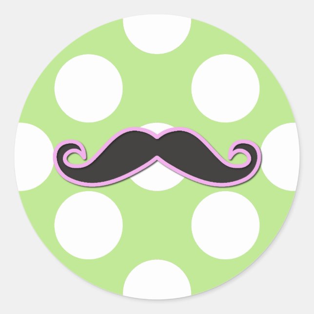 Rosa Mustache, Curl Mustache, Stache, Polka Dots Runder Aufkleber (Vorderseite)
