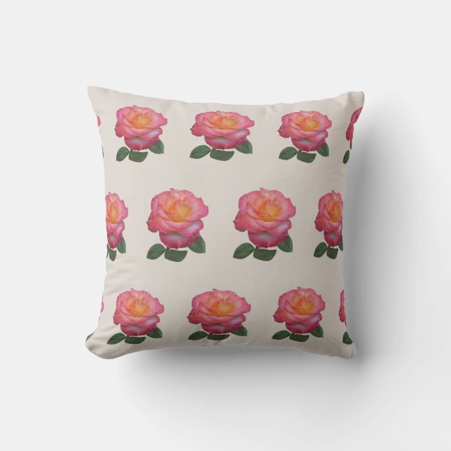 Rosa Muster auf Sand Beige Kissen (Vorderseite)