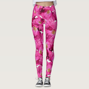 Rosa Muster der Blumenmohnblumen Leggings