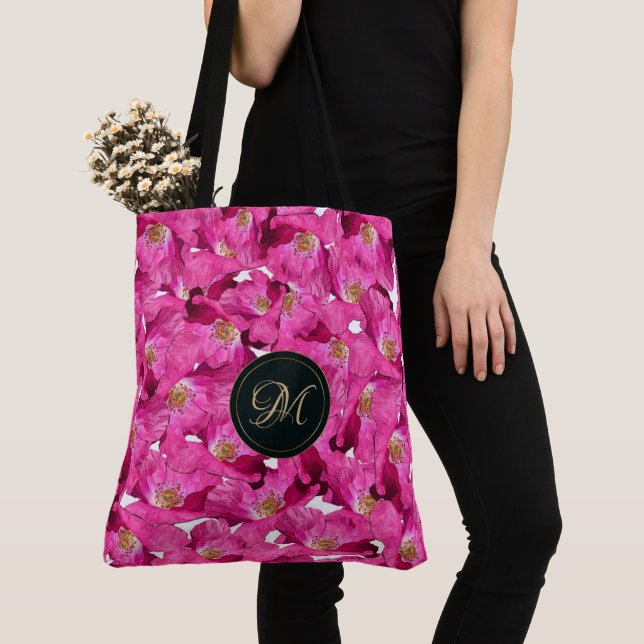 Rosa Muster der Blumenmohnblumen. Monogramm Tasche (Von Nahem)