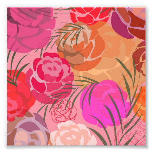Rosa Muster mit Blume und Pflanze Fotodruck