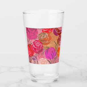 Rosa Muster mit Blume und Pflanze Glas