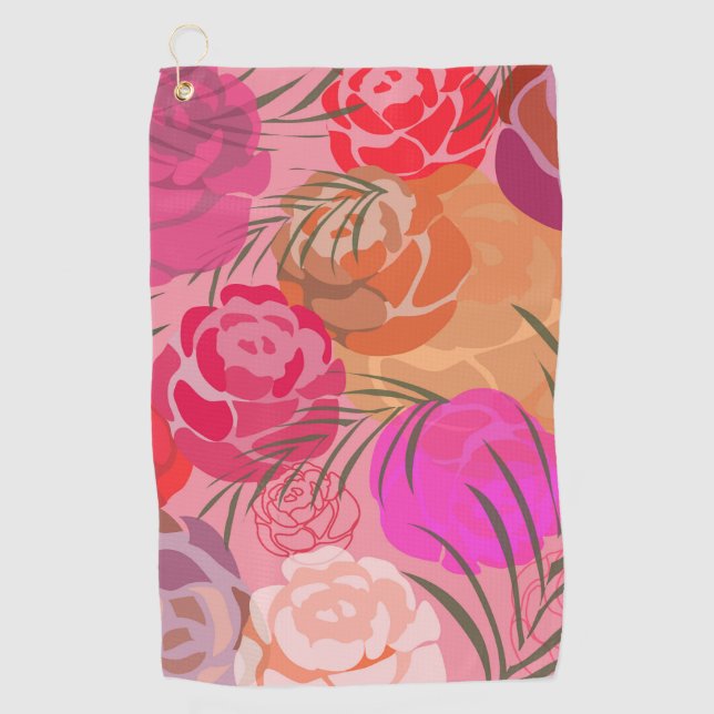 Rosa Muster mit Blume und Pflanze Golfhandtuch (Vorderseite)