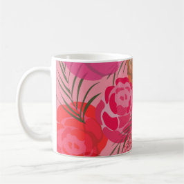 Rosa Muster mit Blume und Pflanze Kaffeetasse