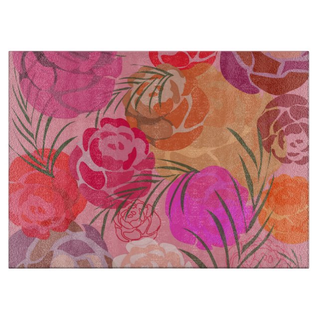 Rosa Muster mit Blume und Pflanze Schneidebrett (Vorderseite)