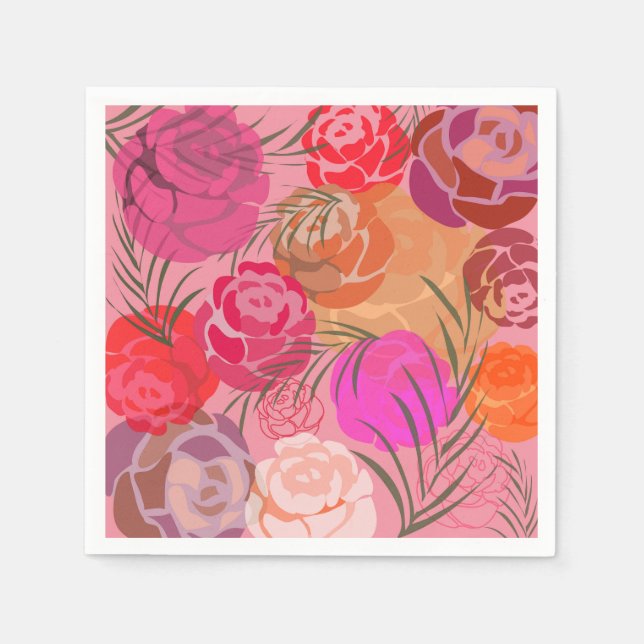 Rosa Muster mit Blume und Pflanze Serviette (Vorderseite)