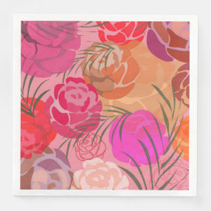 Rosa Muster mit Blume und Pflanze Serviette