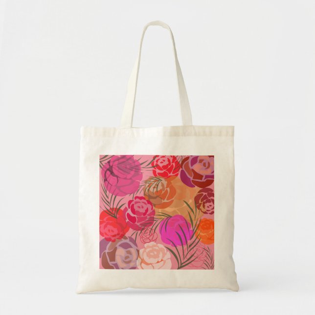 Rosa Muster mit Blume und Pflanze Tragetasche (Vorne)