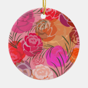 Rosa Muster mit Blume und Pflanze werfen Kissen Keramik Ornament