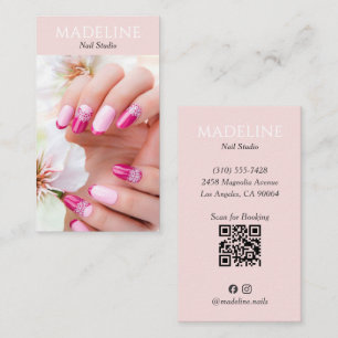 Rosa Nageldesigner-Foto QR-Code Social Media Visitenkarte