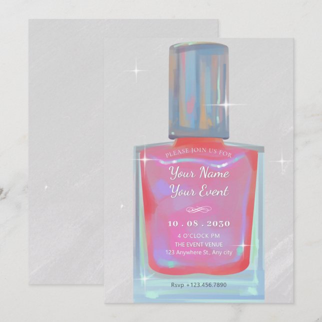 Rosa Nagelpolitur des Glamours Einladung (Vorne/Hinten)