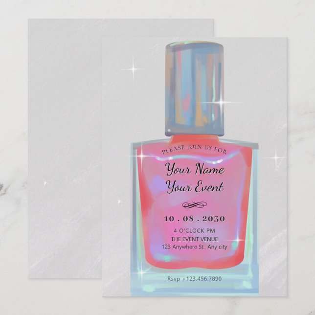 Rosa Nagelpolitur des Glamours Einladung (Vorne/Hinten)