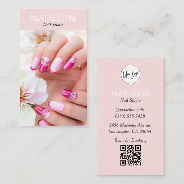 Rosa Nagelstudio-Logo-Foto QR-Code Visitenkarte (Vorne/Hinten)