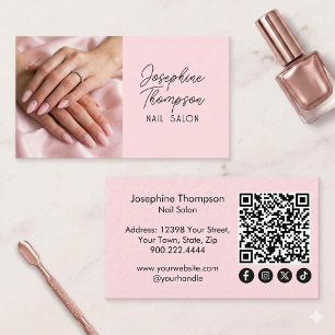 Rosa Nagelstudio-QR-Code Social Media Visitenkarte
