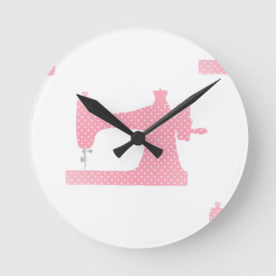 rosa Nähmaschine Runde Wanduhr