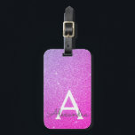 Rosa Name des Lila Glitzer Gepäckanhänger<br><div class="desc">Rosa und Lila Ombre Sparkle Glitzer Monogram Name und erste Gepäckmarke. Diese Taschenmarke ist ideal für Zurück in die Schule,  Arbeit oder Reisen.</div>