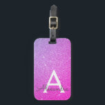 Rosa Name des Lila Glitzer Gepäckanhänger<br><div class="desc">Rosa und Lila Ombre Sparkle Glitzer Monogram Name und erste Gepäckmarke. Diese Taschenmarke ist ideal für Zurück in die Schule, Arbeit oder Reisen.</div>