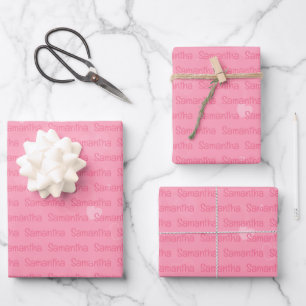 Rosa Name und Herz Personalisiert Geschenkpapier Set