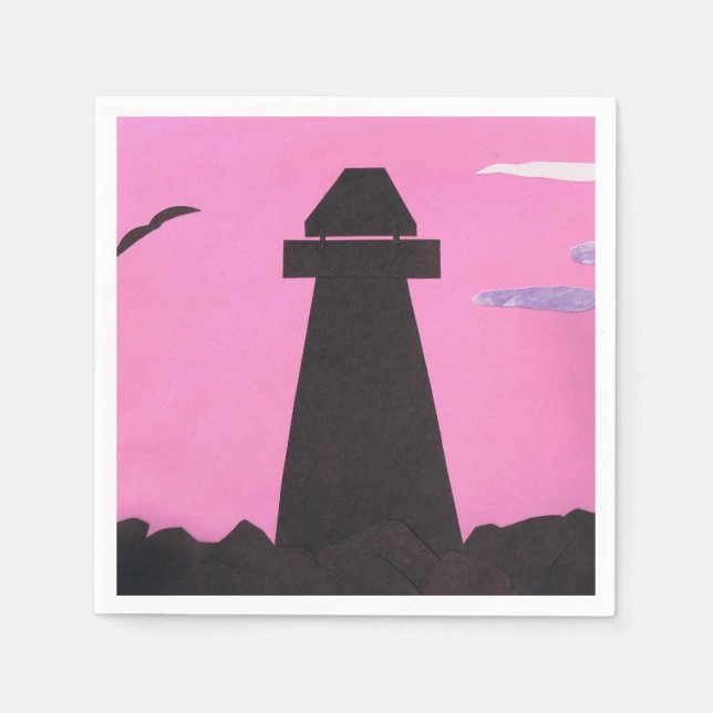 Rosa Napkins mit einem Leuchtturm aus Silhouette Serviette (Vorderseite)
