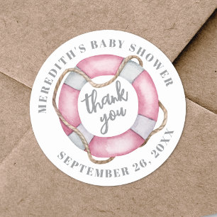 Rosa nautische Babyparty Runder Aufkleber