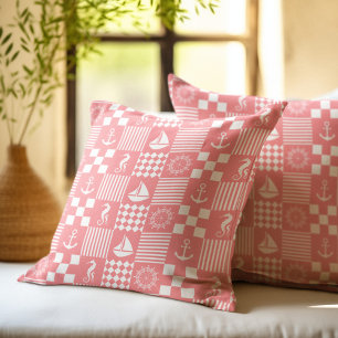 Rosa nautisches Patchwork-Muster Kissen