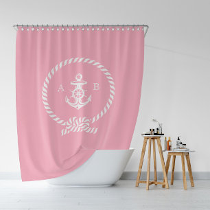 Rosa nautisches Seil und Anker Monogramm Duschvorhang