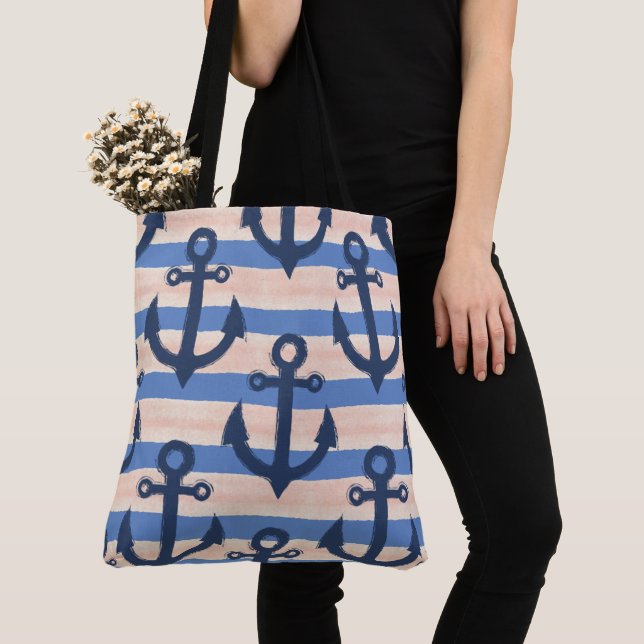 Rosa Navy Anker Nautilik Küste  Tasche (Von Nahem)