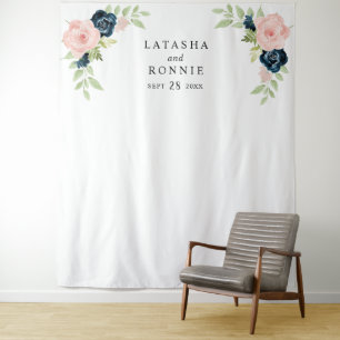 Rosa Navy Blau Florale Hochzeitskulisse Wandteppich