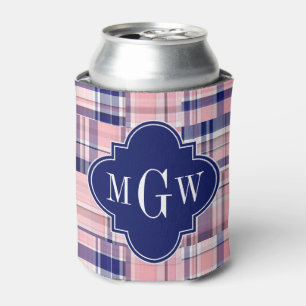 Rosa, Navy Blue Preppy Patchwork Madras Monogram Dosenkühler