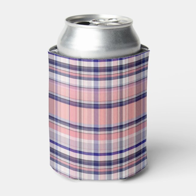 Rosa Navy Blue Weiße Preppy Madras Kariert Dosenkühler (Kanne Vorderseite)