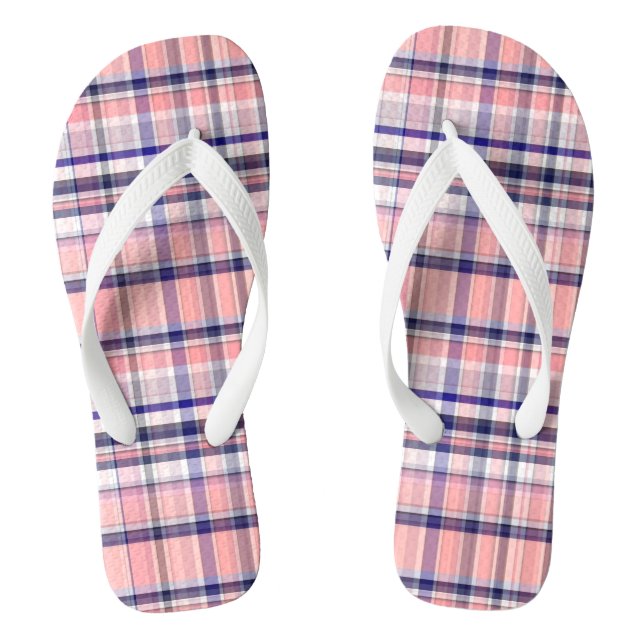 Rosa Navy Blue Weiße Preppy Madras Kariert Flip Flops (Fußbett)