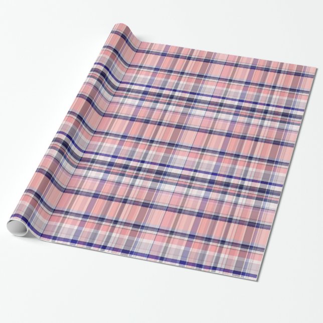 Rosa Navy Blue Weiße Preppy Madras Kariert Geschenkpapier (Ungerollt)