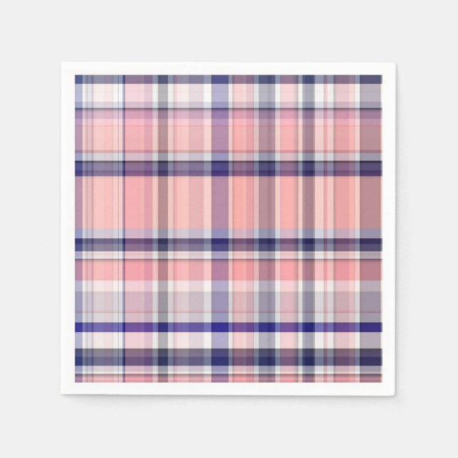 Rosa Navy Blue Weiße Preppy Madras Kariert Serviette (Vorderseite)