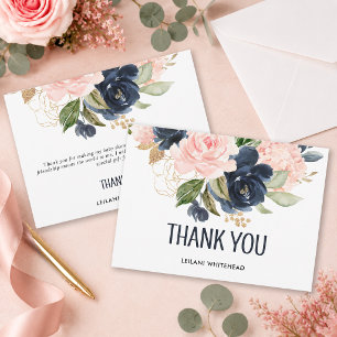 Rosa-Navy-Blumen-Baby-Shower-Aquarell Dankeskarte