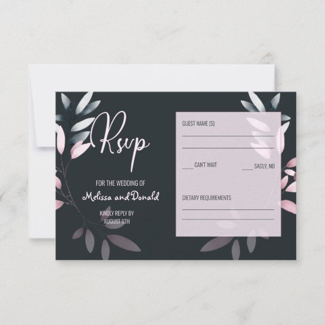 Rosa Navy Elegant Soft Watercolor Floral RSVP Karte (Vorderseite)