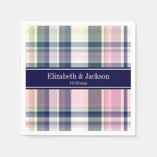 Rosa Navy Green White Preppy Madras N Monogram Serviette